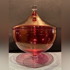Flashed Cranberry Lidded Pedestal Dish/ Jar